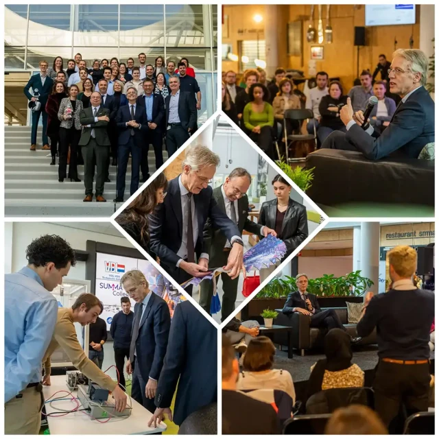 Een collage van foto's waarop minister dijkgraaf te zien is.