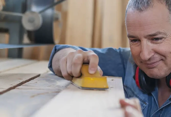 Man schuurt een plank.